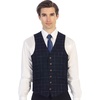 image:imageGioberti Mens 6 Button Formal Herringbone Tweed Vest22  Gridwork Navy