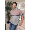 image:imageGioberti Mens Double Striped Contrast Polo Shirt with Pocket  Yarn DyeGray  Style 9327