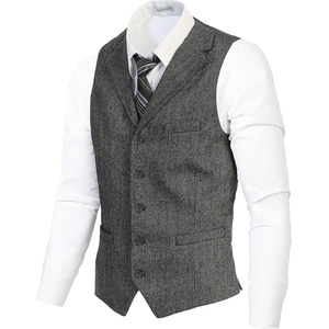 image:imageGioberti Mens 5 Button Tailored Collar Formal Herringbone Tweed Suit Vest10  Barleycorn Dark Gray