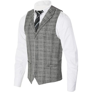 image:imageGioberti Mens 5 Button Tailored Collar Formal Herringbone Tweed Suit Vest104  Gray Plaid