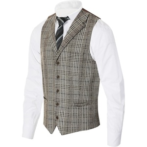 image:imageGioberti Mens 5 Button Tailored Collar Formal Herringbone Tweed Suit Vest105  Brown Plaid