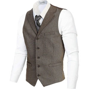 image:imageGioberti Mens 5 Button Tailored Collar Formal Herringbone Tweed Suit Vest11  Khaki Herringbone
