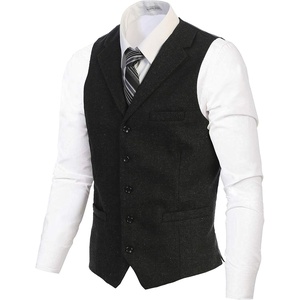 image:imageGioberti Mens 5 Button Tailored Collar Formal Herringbone Tweed Suit Vest12  Donegal Charcoal