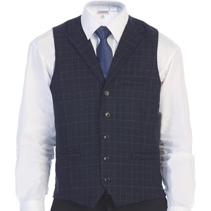 image:imageGioberti Mens 5 Button Tailored Collar Formal Herringbone Tweed Suit Vest23  Navy Gridwork