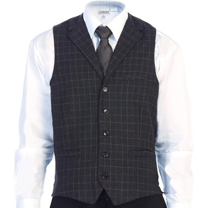 image:imageGioberti Mens 5 Button Tailored Collar Formal Herringbone Tweed Suit Vest24  Charcoal Gridwork