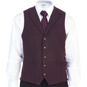 image:imageGioberti Mens 5 Button Tailored Collar Formal Herringbone Tweed Suit Vest25  Maroon Gridwork