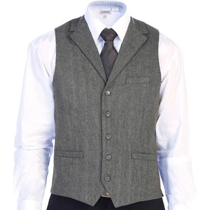 image:imageGioberti Mens 5 Button Tailored Collar Formal Herringbone Tweed Suit Vest26  Gray Herringbone