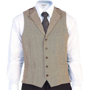 image:imageGioberti Mens 5 Button Tailored Collar Formal Herringbone Tweed Suit Vest27  Tan Herringbone