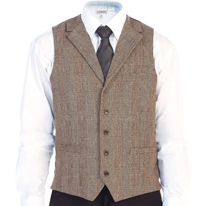 image:imageGioberti Mens 5 Button Tailored Collar Formal Herringbone Tweed Suit Vest32  Umber Checked