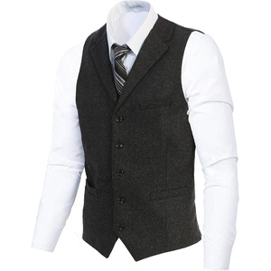 image:imageGioberti Mens 5 Button Tailored Collar Formal Herringbone Tweed Suit Vest47  Charcoal Herringbone
