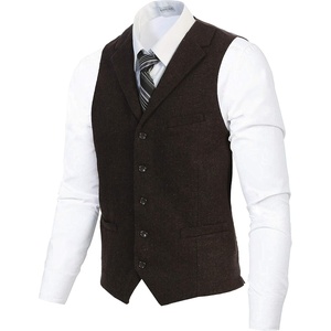 image:imageGioberti Mens 5 Button Tailored Collar Formal Herringbone Tweed Suit Vest48  Brown Herringbone