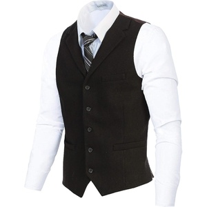 image:imageGioberti Mens 5 Button Tailored Collar Formal Herringbone Tweed Suit Vest53  Dark Brown Herringbone