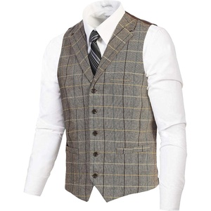 image:imageGioberti Mens 5 Button Tailored Collar Formal Herringbone Tweed Suit Vest61  Khaki Graph