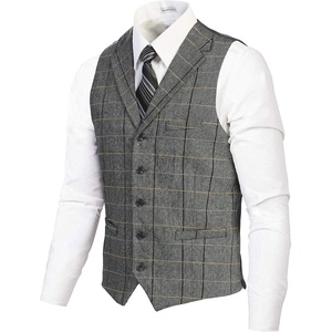 image:imageGioberti Mens 5 Button Tailored Collar Formal Herringbone Tweed Suit Vest62  Gray Multicolor Graph