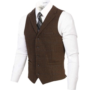 image:imageGioberti Mens 5 Button Tailored Collar Formal Herringbone Tweed Suit Vest63  Brown Graph