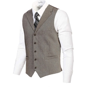 image:imageGioberti Mens 5 Button Tailored Collar Formal Herringbone Tweed Suit Vest69  Khaki Herringbone