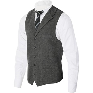 image:imageGioberti Mens 5 Button Tailored Collar Formal Herringbone Tweed Suit Vest70  Charcoal Gray Herringbone