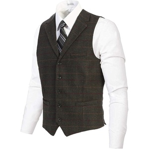 image:imageGioberti Mens 5 Button Tailored Collar Formal Herringbone Tweed Suit Vest81  Olive Graph