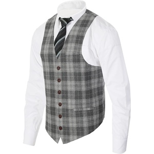 image:imageGioberti Mens 6 Button Formal Herringbone Tweed Vest108  Gray Plaid