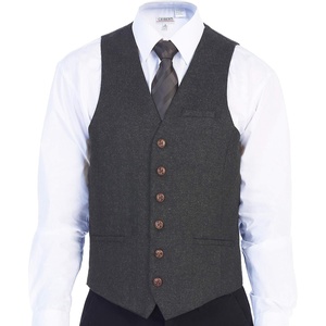 image:imageGioberti Mens 6 Button Formal Herringbone Tweed Vest12  Barleycorn Charcoal