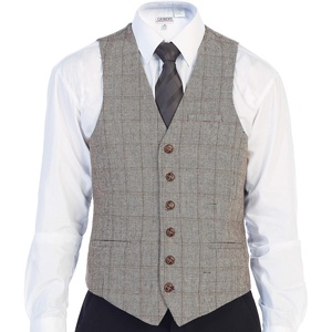 image:imageGioberti Mens 6 Button Formal Herringbone Tweed Vest16  Checked Brown  Tan