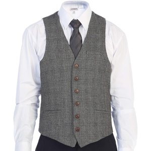 image:imageGioberti Mens 6 Button Formal Herringbone Tweed Vest17  Checked Charcoal  Tan