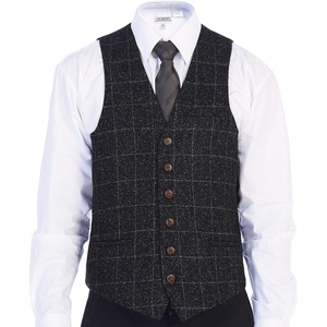 image:imageGioberti Mens 6 Button Formal Herringbone Tweed Vest18  Donegal Black  Silver