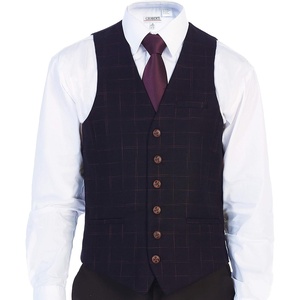 image:imageGioberti Mens 6 Button Formal Herringbone Tweed Vest19  Gridwork Dark Purple