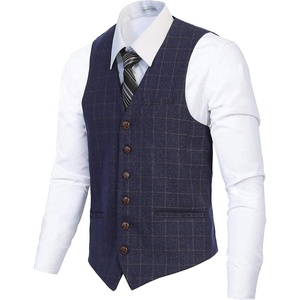 image:imageGioberti Mens 6 Button Formal Herringbone Tweed Vest21  Gridwork Blue
