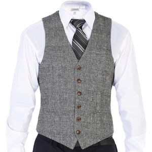 image:imageGioberti Mens 6 Button Formal Herringbone Tweed Vest39  Check Plaid Gray