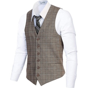 image:imageGioberti Mens 6 Button Formal Herringbone Tweed Vest4  Checkered Brown