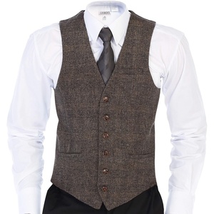 image:imageGioberti Mens 6 Button Formal Herringbone Tweed Vest40  Check Plaid Brown
