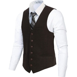 image:imageGioberti Mens 6 Button Formal Herringbone Tweed Vest48  Herringbone Dark Brown