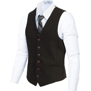 image:imageGioberti Mens 6 Button Formal Herringbone Tweed Vest51  Donegal Brown