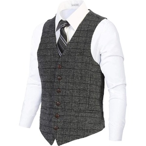 image:imageGioberti Mens 6 Button Formal Herringbone Tweed Vest55  Graph Black