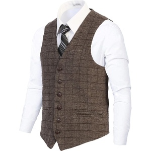 image:imageGioberti Mens 6 Button Formal Herringbone Tweed Vest56  Graph Brown