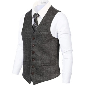 image:imageGioberti Mens 6 Button Formal Herringbone Tweed Vest57  Graph Gray