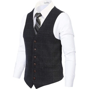 image:imageGioberti Mens 6 Button Formal Herringbone Tweed Vest58  Graph Navy