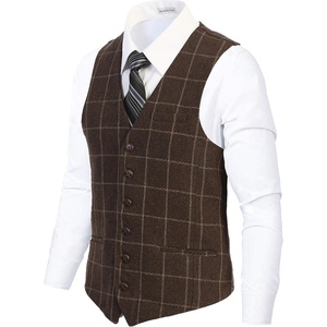 image:imageGioberti Mens 6 Button Formal Herringbone Tweed Vest59  Graph Light Brown