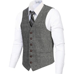 image:imageGioberti Mens 6 Button Formal Herringbone Tweed Vest6  Checkered Gray