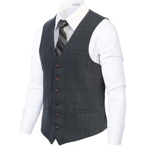 image:imageGioberti Mens 6 Button Formal Herringbone Tweed Vest60 Graph Blue