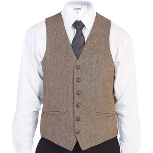 image:imageGioberti Mens 6 Button Formal Herringbone Tweed Vest9  Barleycorn Tan