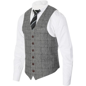 image:imageGioberti Mens 6 Button Formal Herringbone Tweed Vest93  Gray Herringbone Graph