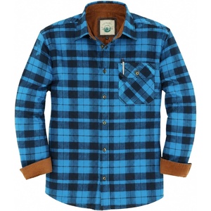 image:imageGioberti Mens Brushed Flannel 100 Cotton Plaid Checkered Shirt with Corduroy Contrast10  Blue  Navy