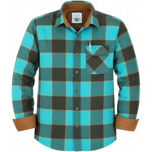 image:imageGioberti Mens Brushed Flannel 100 Cotton Plaid Checkered Shirt with Corduroy Contrast1082  Aqua  Brown  Orange
