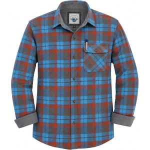 image:imageGioberti Mens Brushed Flannel 100 Cotton Plaid Checkered Shirt with Corduroy Contrast11  Gray  Blue  Orange