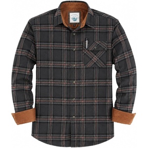 image:imageGioberti Mens Brushed Flannel 100 Cotton Plaid Checkered Shirt with Corduroy Contrast1134  Charcoal  Gray  Coral Highlight