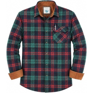 image:imageGioberti Mens Brushed Flannel 100 Cotton Plaid Checkered Shirt with Corduroy Contrast1136  Green  Red