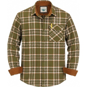 image:imageGioberti Mens Brushed Flannel 100 Cotton Plaid Checkered Shirt with Corduroy Contrast1148  Olive  White  Orange
