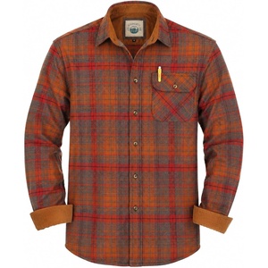 image:imageGioberti Mens Brushed Flannel 100 Cotton Plaid Checkered Shirt with Corduroy Contrast1150  Gray  Burnt Orange  Red